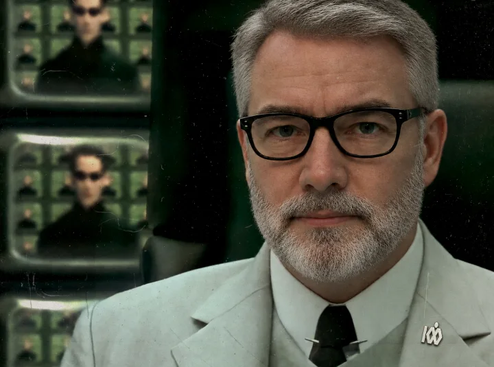 The architect, in the style of the Architect from The Matrix.